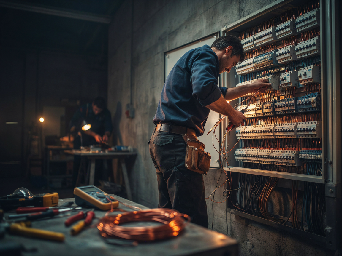 Professional electrician working on an electrical panel